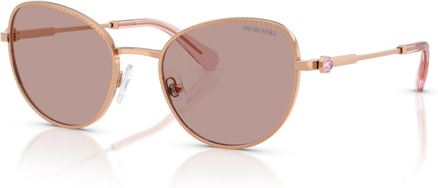 image:imageSwarovski womens Sk7032 Round SunglassesRose GoldLight Purple Brown