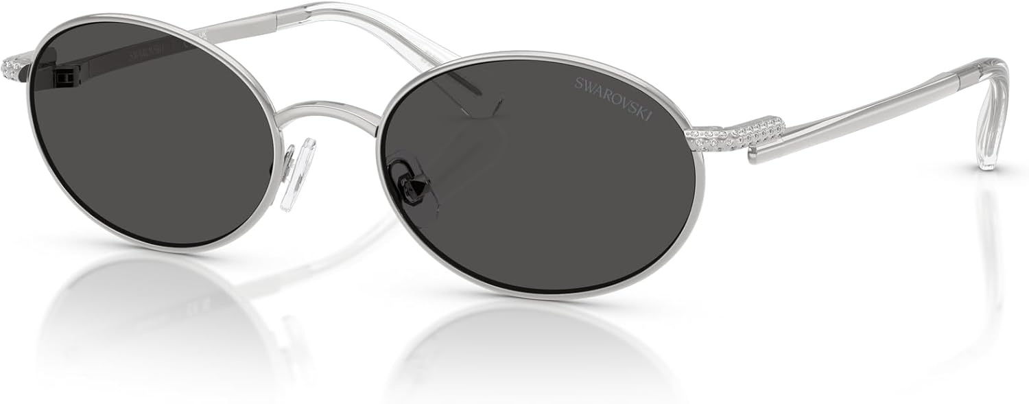 image:imageSwarovski womens Sk7033 Oval SunglassesSilverDark Grey