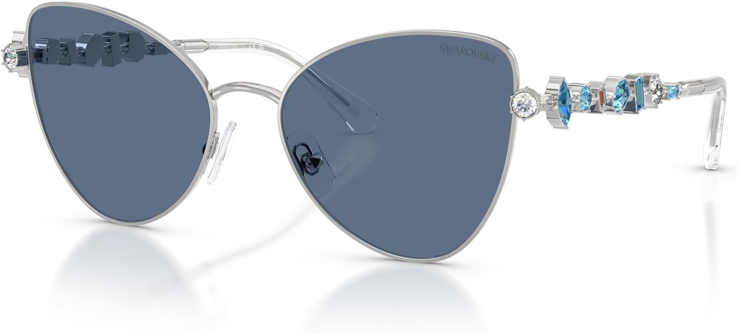 image:imageSwarovski womens Sk7034 Butterfly SunglassesSilverDark Blue