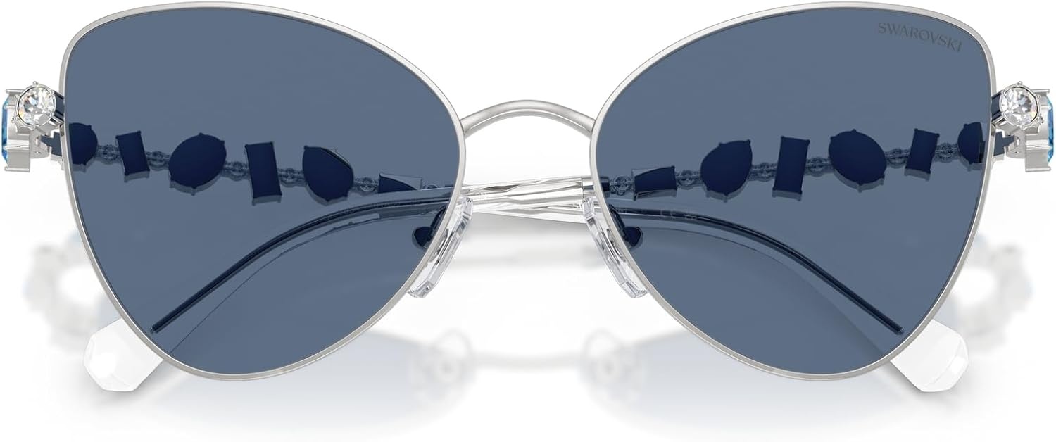 image:imageSwarovski womens Sk7034 Butterfly SunglassesSilverDark Blue