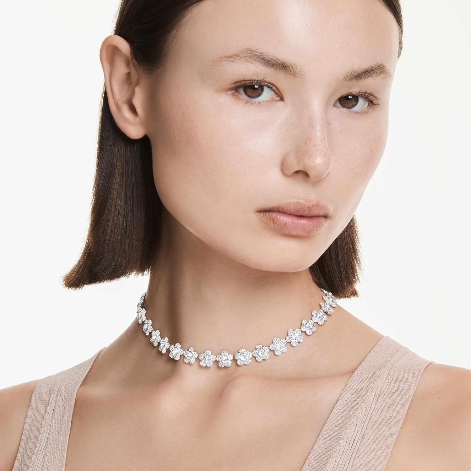 image:imageSwarovski x Ariana Grande Jewelry Collection Necklace Bracelet Choker Earrings Crystals Crystal Pearls Rhodium FinishClear AllAround Necklace