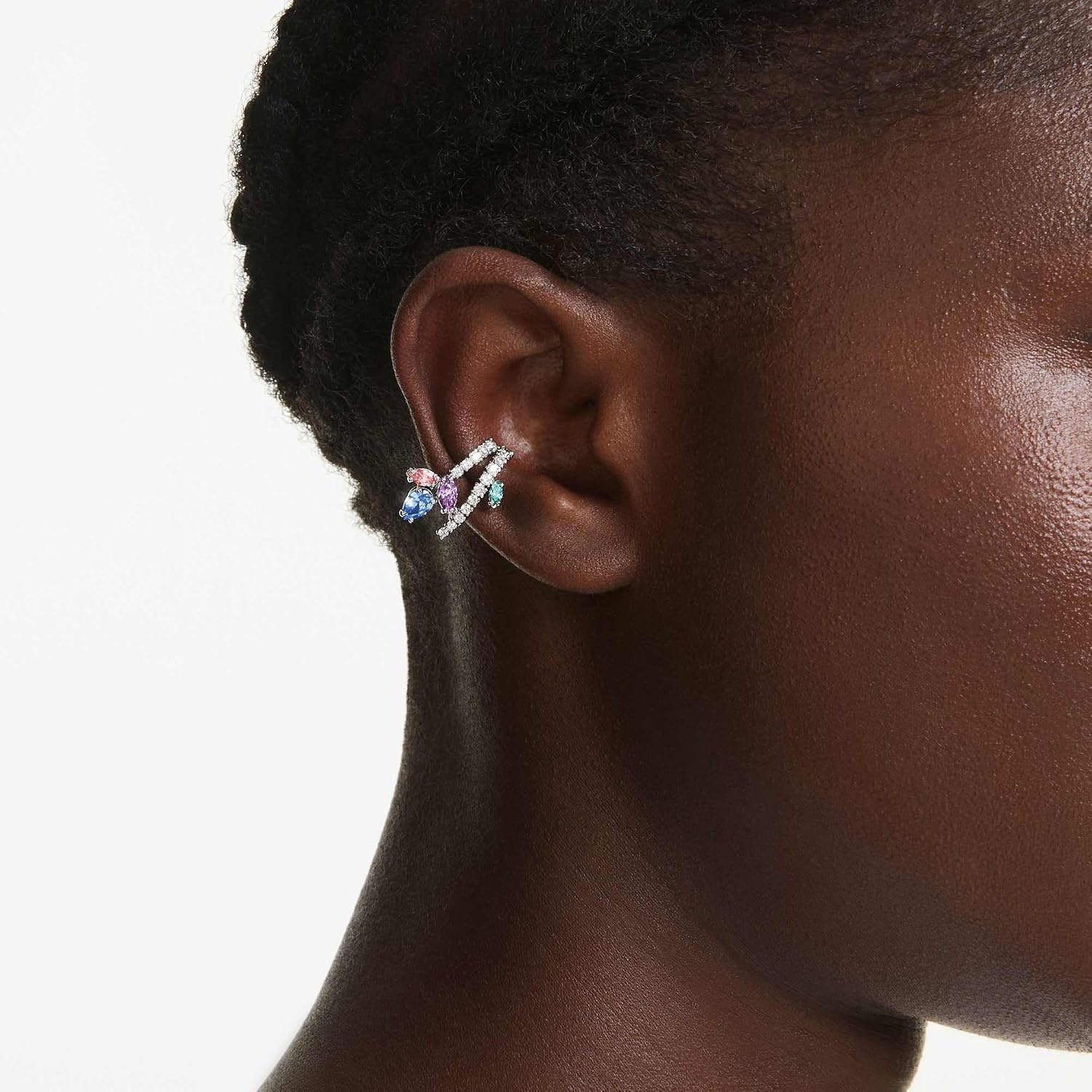 image:imageSwarovski x Ariana Grande Jewelry Collection Necklace Earrings Ear Cuffs Mixed Cut Multicolored Stones Rhodium FinishMulticolored Ear Cuffs