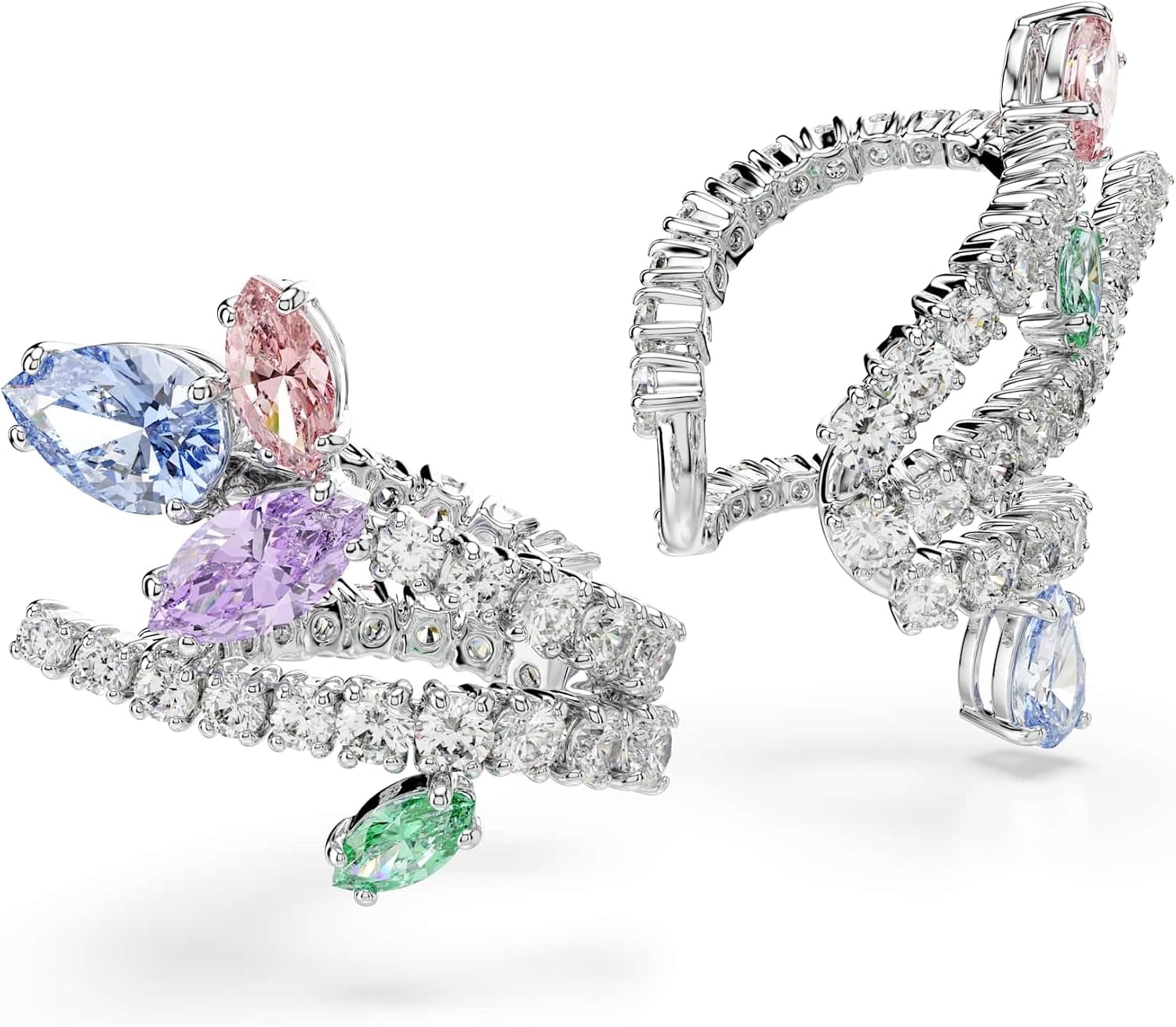 image:imageSwarovski x Ariana Grande Jewelry Collection Necklace Earrings Ear Cuffs Mixed Cut Multicolored Stones Rhodium FinishMulticolored Ear Cuffs