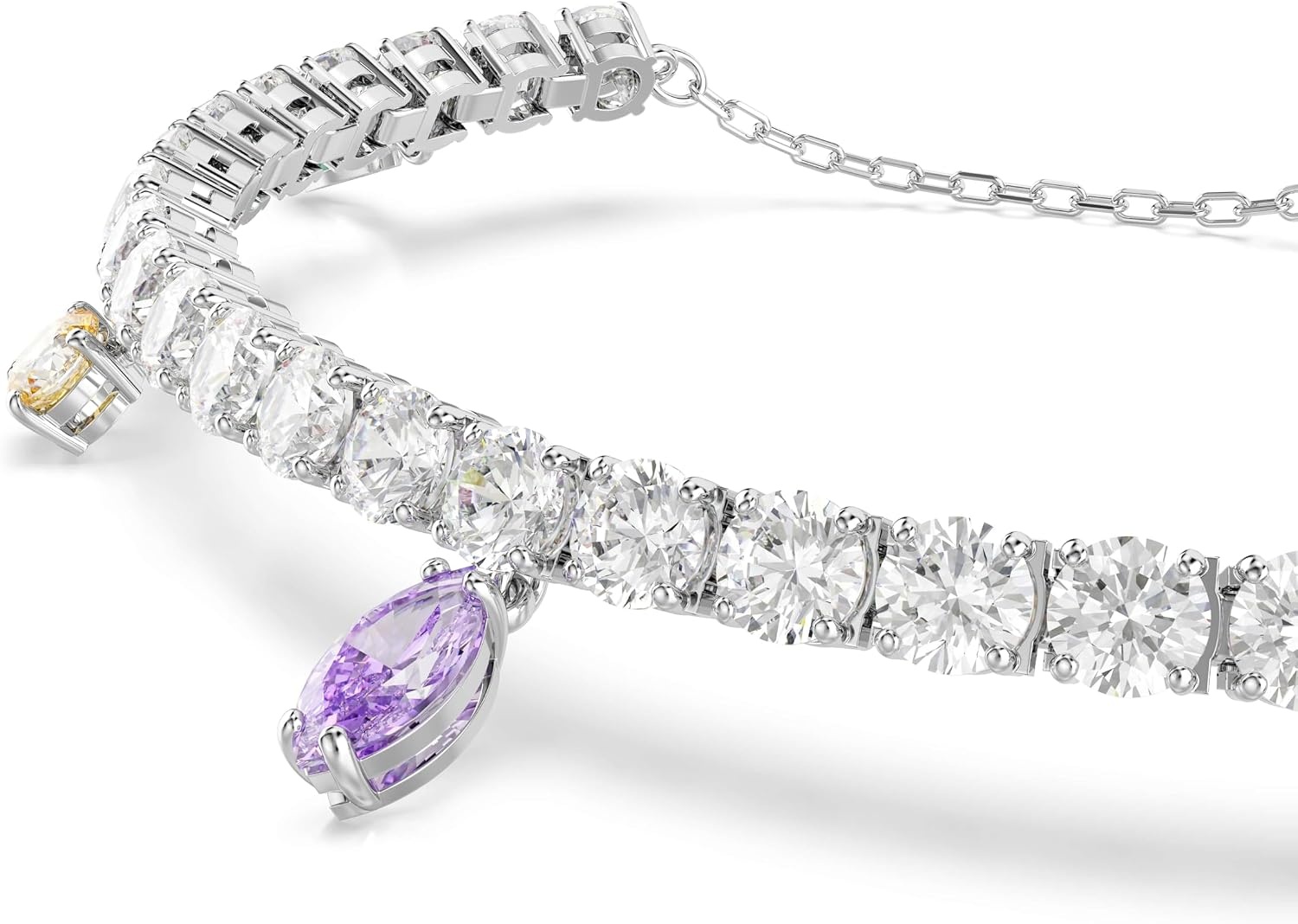 image:imageSwarovski x Ariana Grande Jewelry Collection Necklace Earrings Ear Cuffs Mixed Cut Multicolored Stones Rhodium FinishMulticolored Tennis Bracelet