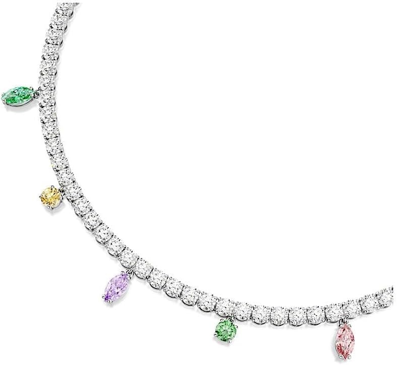 image:imageSwarovski x Ariana Grande Jewelry Collection Necklace Earrings Ear Cuffs Mixed Cut Multicolored Stones Rhodium FinishMulticolored Tennis Necklace