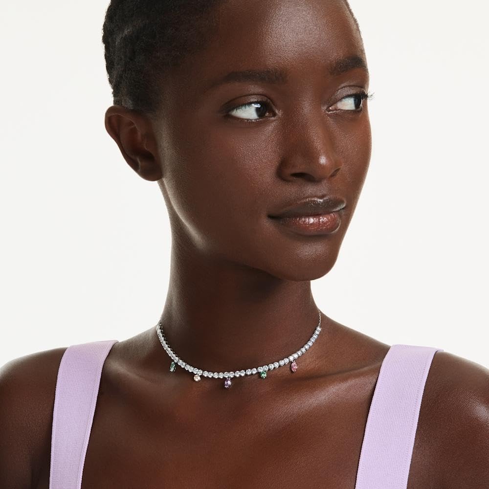 image:imageSwarovski x Ariana Grande Jewelry Collection Necklace Earrings Ear Cuffs Mixed Cut Multicolored Stones Rhodium FinishMulticolored Tennis Necklace