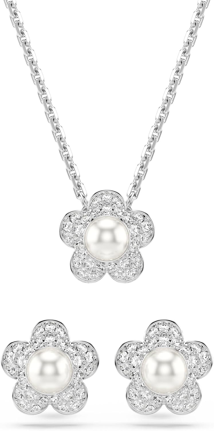 image:imageSwarovski x Ariana Grande Necklace amp Earring Sets Rhodium Finish Official Ariana Grande Jewelry CollectionCrystal and Crystal Pearl Set