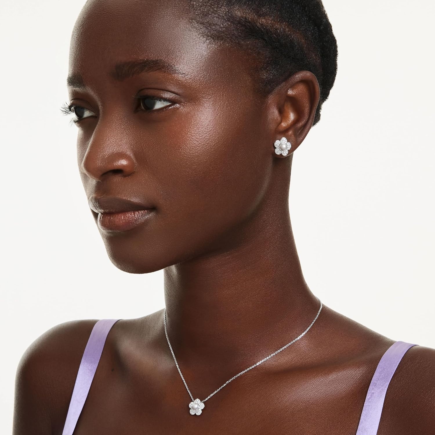 image:imageSwarovski x Ariana Grande Necklace amp Earring Sets Rhodium Finish Official Ariana Grande Jewelry CollectionCrystal and Crystal Pearl Set