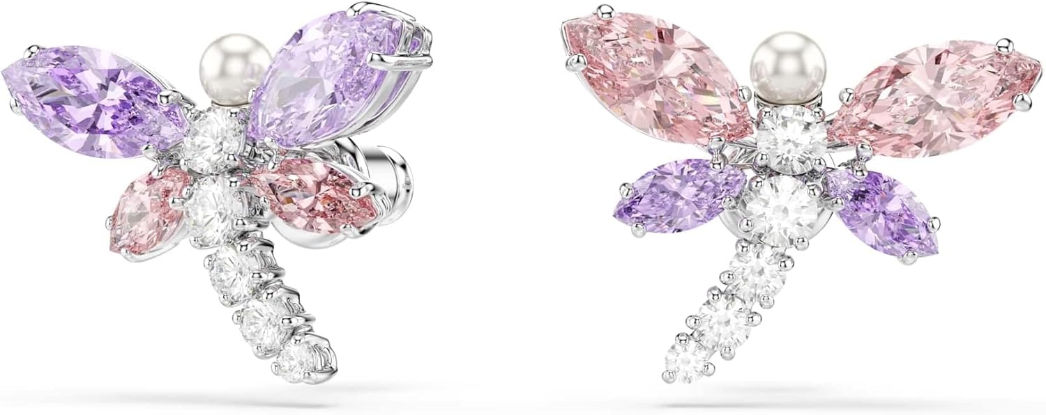 image:imageSwarovski x Ariana Grande Official Dragonfly Motif Jewelry Collection Brooch Pendant Necklace Earrings Mixed Cut Multicolored Stones Rhodium FinishMulticolored Stud Earrings