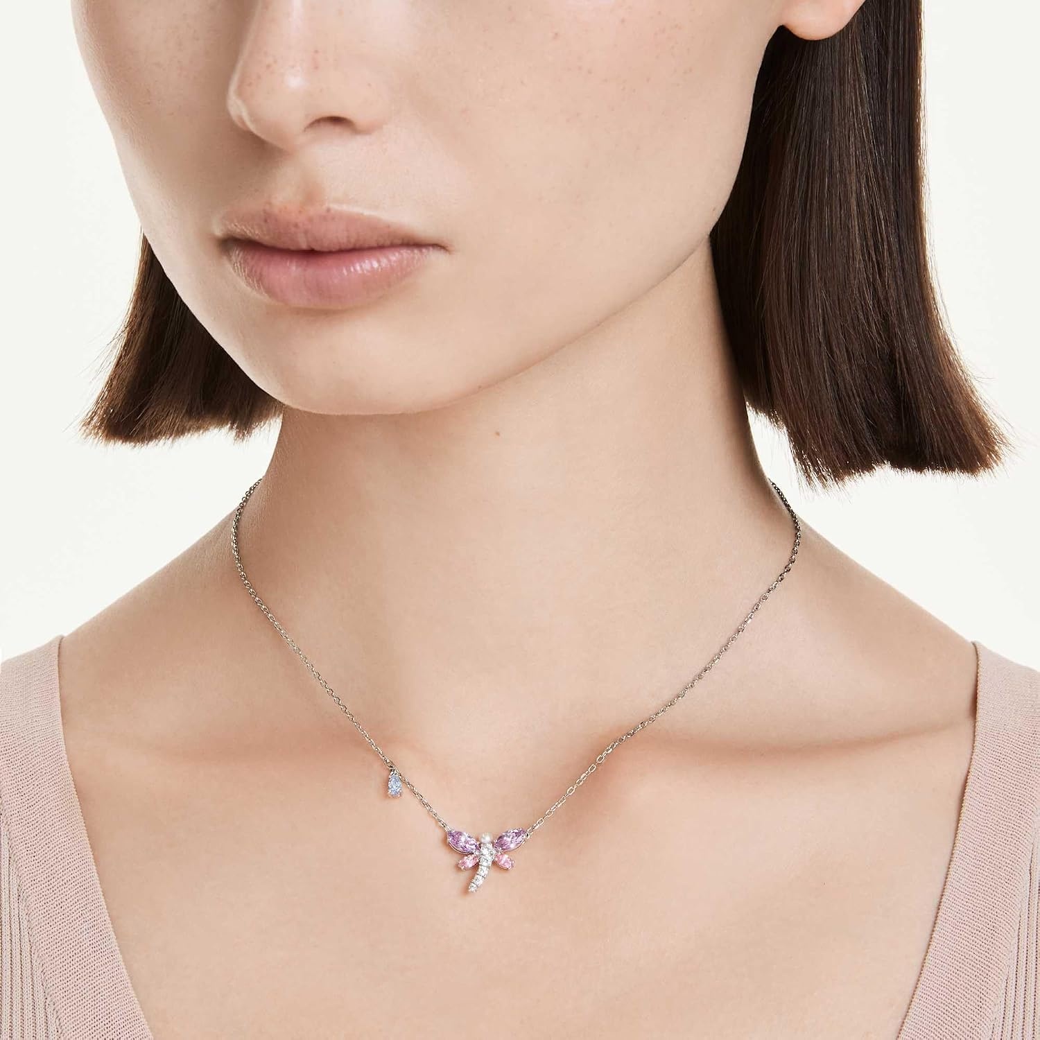 image:imageSwarovski x Ariana Grande Official Dragonfly Motif Jewelry Collection Brooch Pendant Necklace Earrings Mixed Cut Multicolored Stones Rhodium FinishMulticolored Pendant Necklace