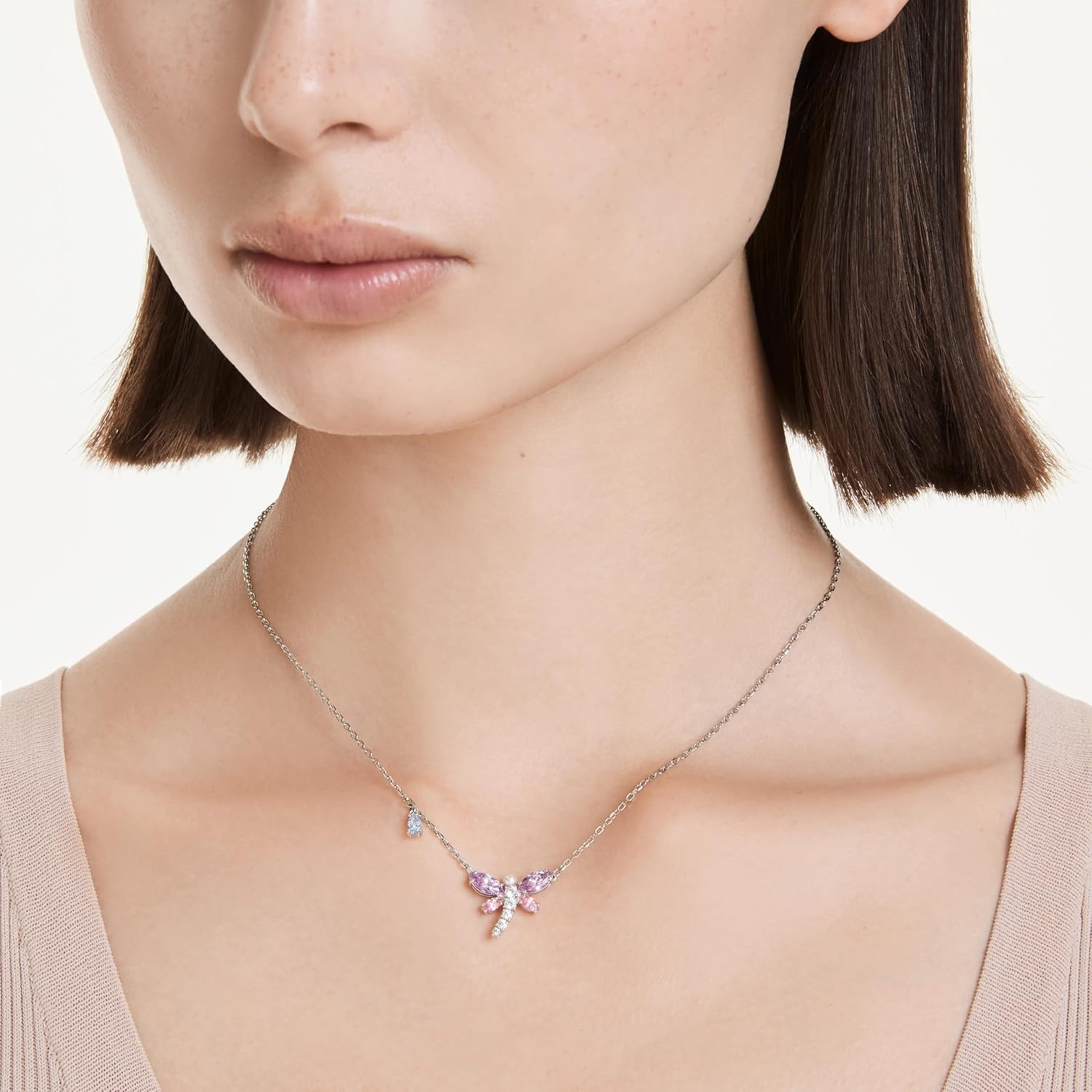 image:imageSwarovski x Ariana Grande Official Dragonfly Motif Jewelry Collection Brooch Pendant Necklace Earrings Mixed Cut Multicolored Stones Rhodium FinishMulticolored Pendant Necklace