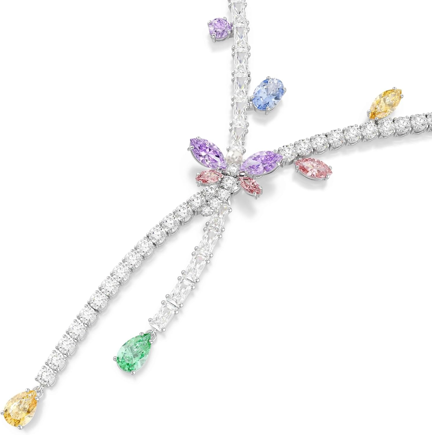 image:imageSwarovski x Ariana Grande Official Dragonfly Motif Jewelry Collection Brooch Pendant Necklace Earrings Mixed Cut Multicolored Stones Rhodium FinishMulticolored Cross Over Necklace