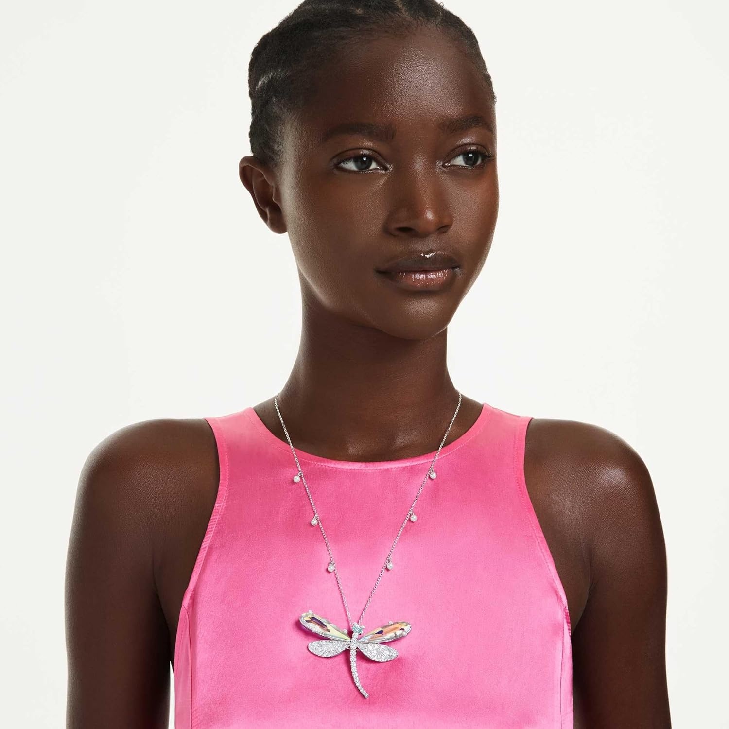 image:imageSwarovski x Ariana Grande Official Dragonfly Motif Jewelry Collection Brooch Pendant Necklace Earrings Mixed Cut Multicolored Stones Rhodium FinishMulticolored PendantBrooch