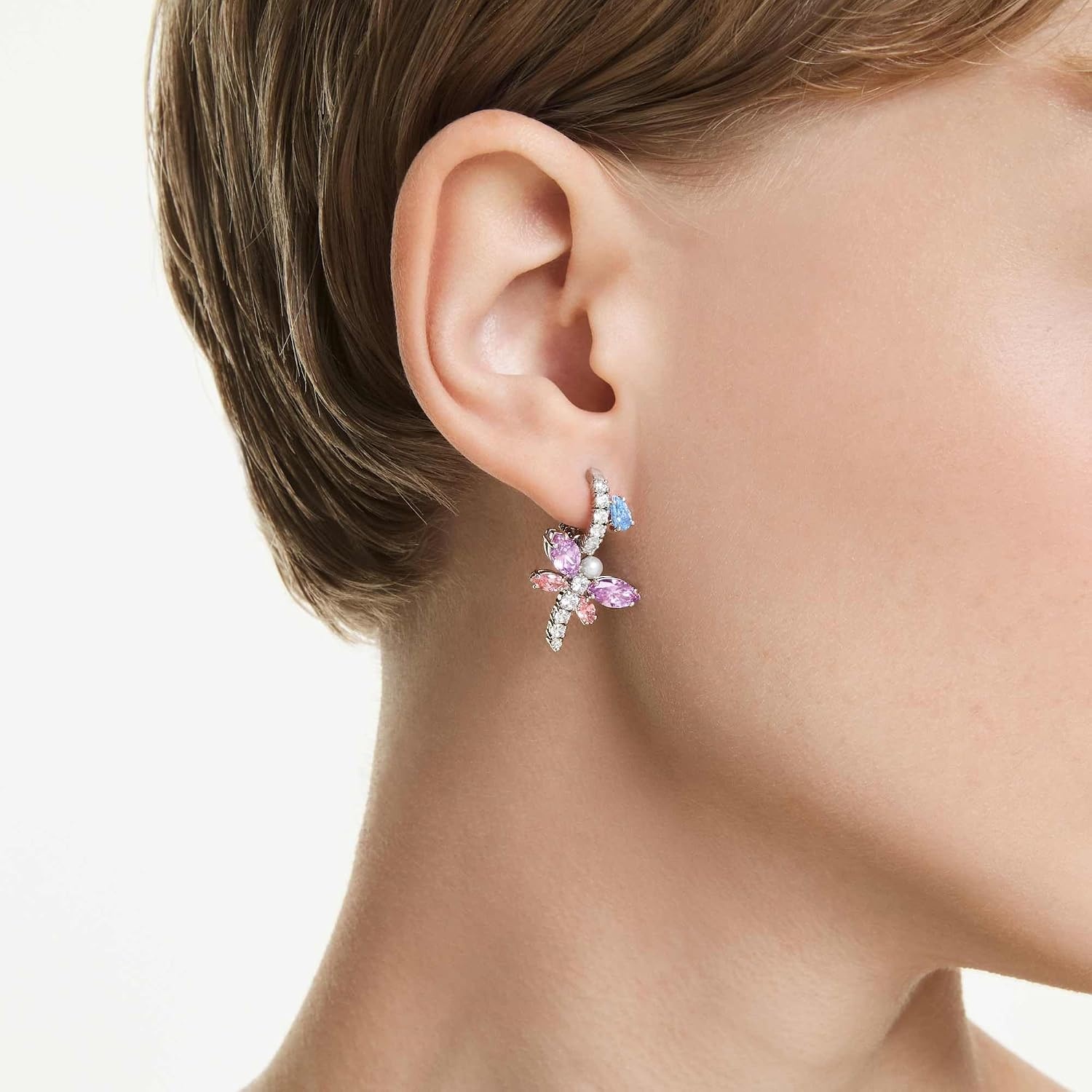 image:imageSwarovski x Ariana Grande Official Dragonfly Motif Jewelry Collection Brooch Pendant Necklace Earrings Mixed Cut Multicolored Stones Rhodium FinishMulticolored Mini Hoops