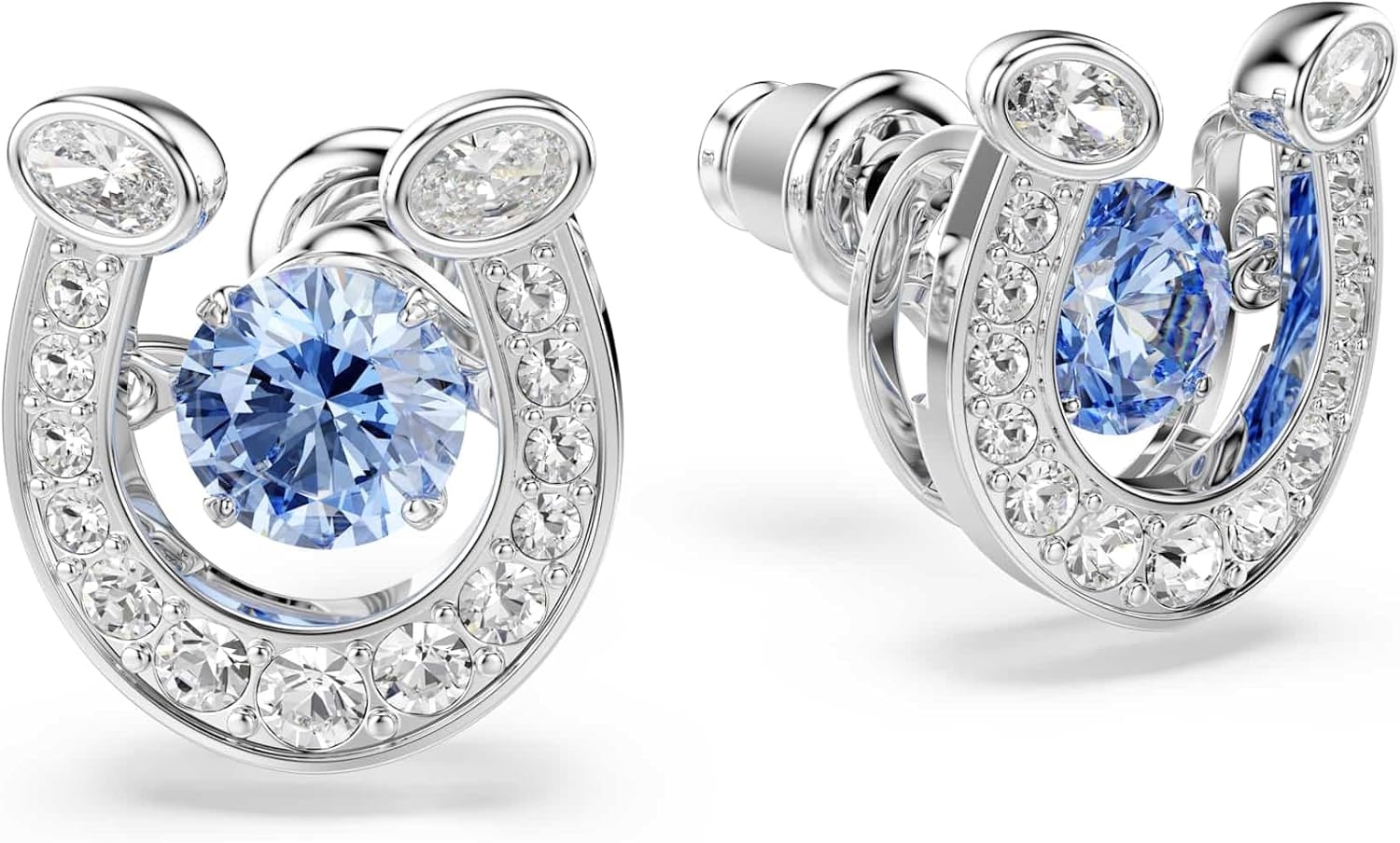 image:imageSymbolica stud earrings Round cut Pav Horse shoe Blue Rhodium plated