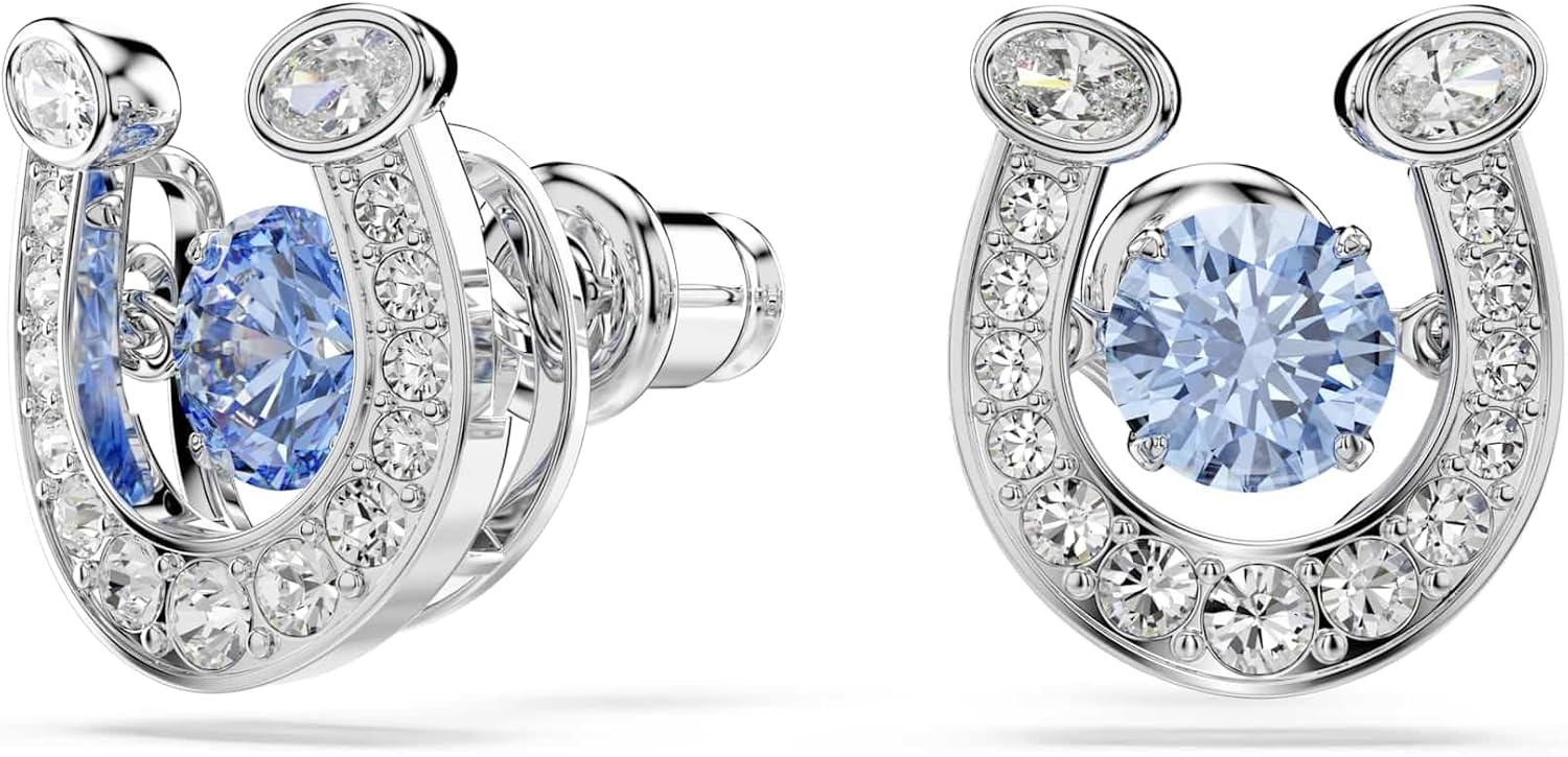image:imageSymbolica stud earrings Round cut Pav Horse shoe Blue Rhodium plated