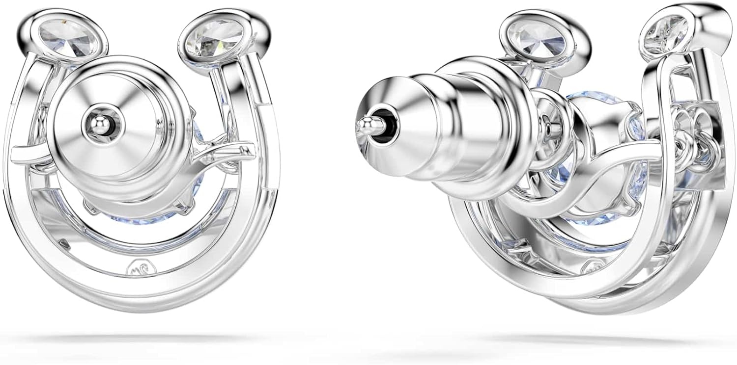image:imageSymbolica stud earrings Round cut Pav Horse shoe Blue Rhodium plated