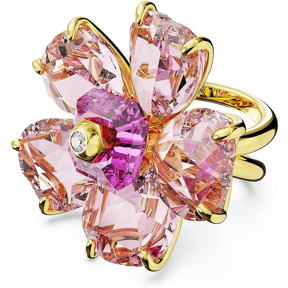 image:imageSWAROVSKI Florere Cocktail Ring Flower Motif with Pink Crystals on a GoldTone Finished Double BandUS Size 5 EU 50
