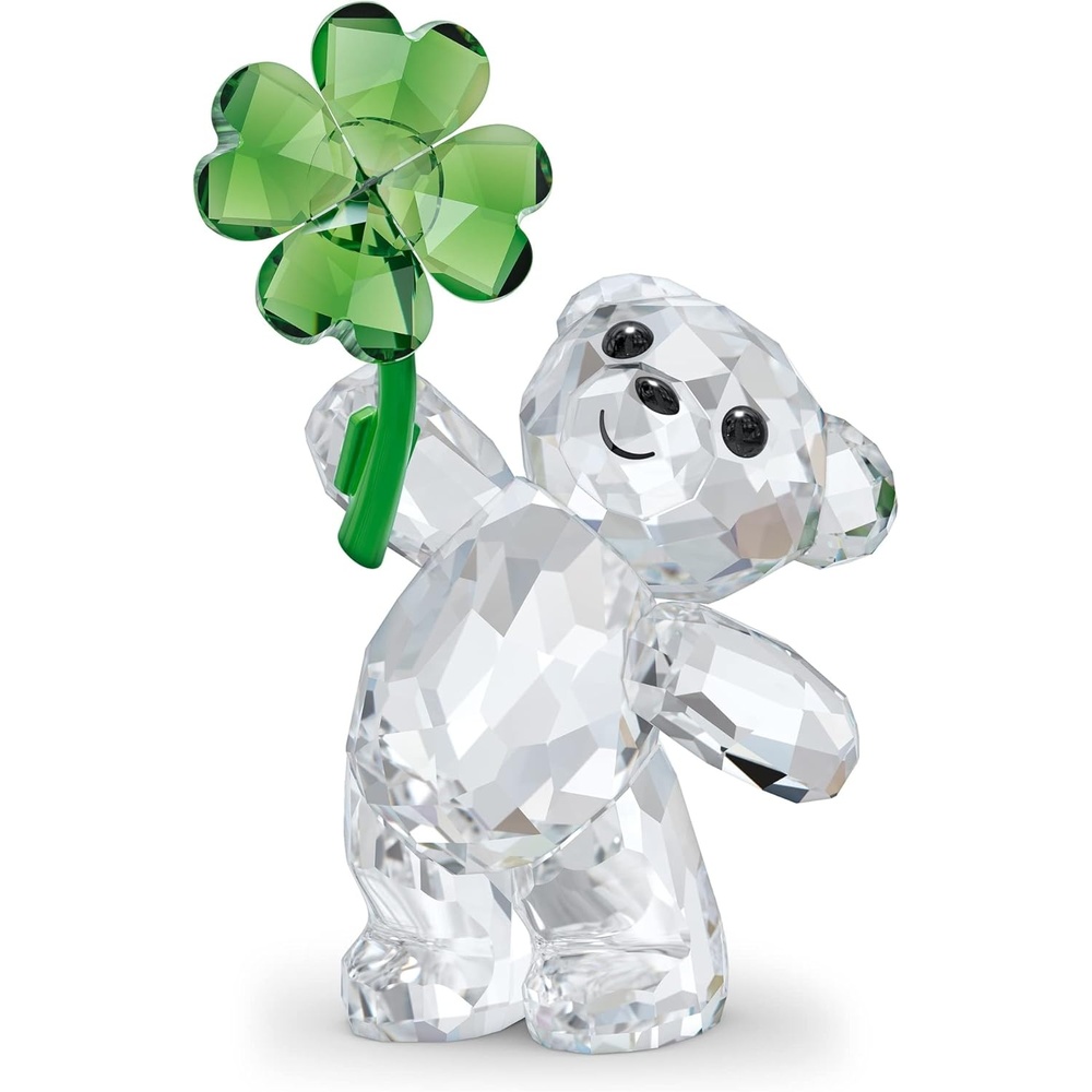 image:imageSWAROVSKI Kris Bears Lucky Charm Figurine Clear Swarovski Crystal with a Green FourLeafed Clover Accent Part of the Swarovski Kris Bears Collection