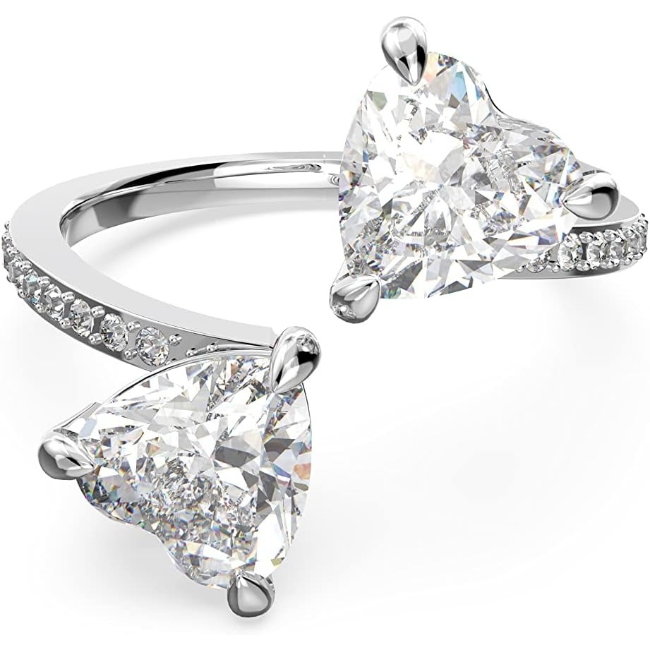 image:imageSwarovski Attract Soul Double Heart Ring Collection Rhodium Finish Clear CrystalsEU 52  US 6