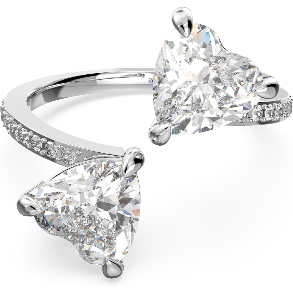image:imageSwarovski Attract Soul Double Heart Ring Collection Rhodium Finish Clear CrystalsEU 58 US 8