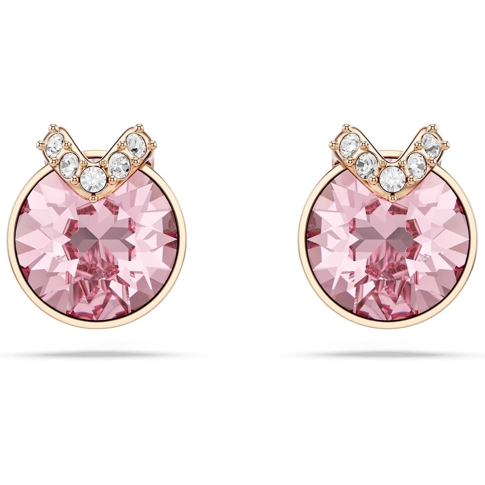 image:imageSwarovski Bella stud earrings Round cut Pav Pink Rose goldtone plated