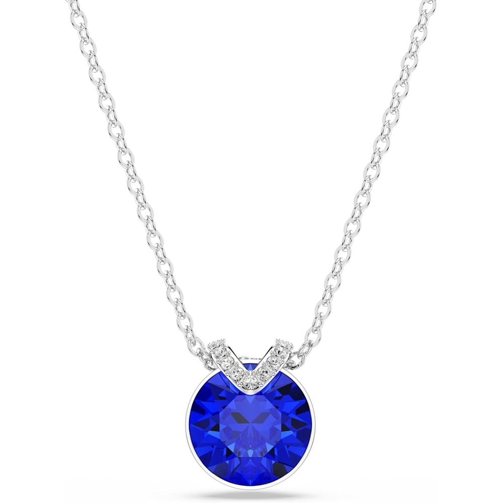 image:imageSwarovski Birthstone Pendant Necklace Collection SquareCut Stone and Crystals Rhodium FinishBlue Crystal