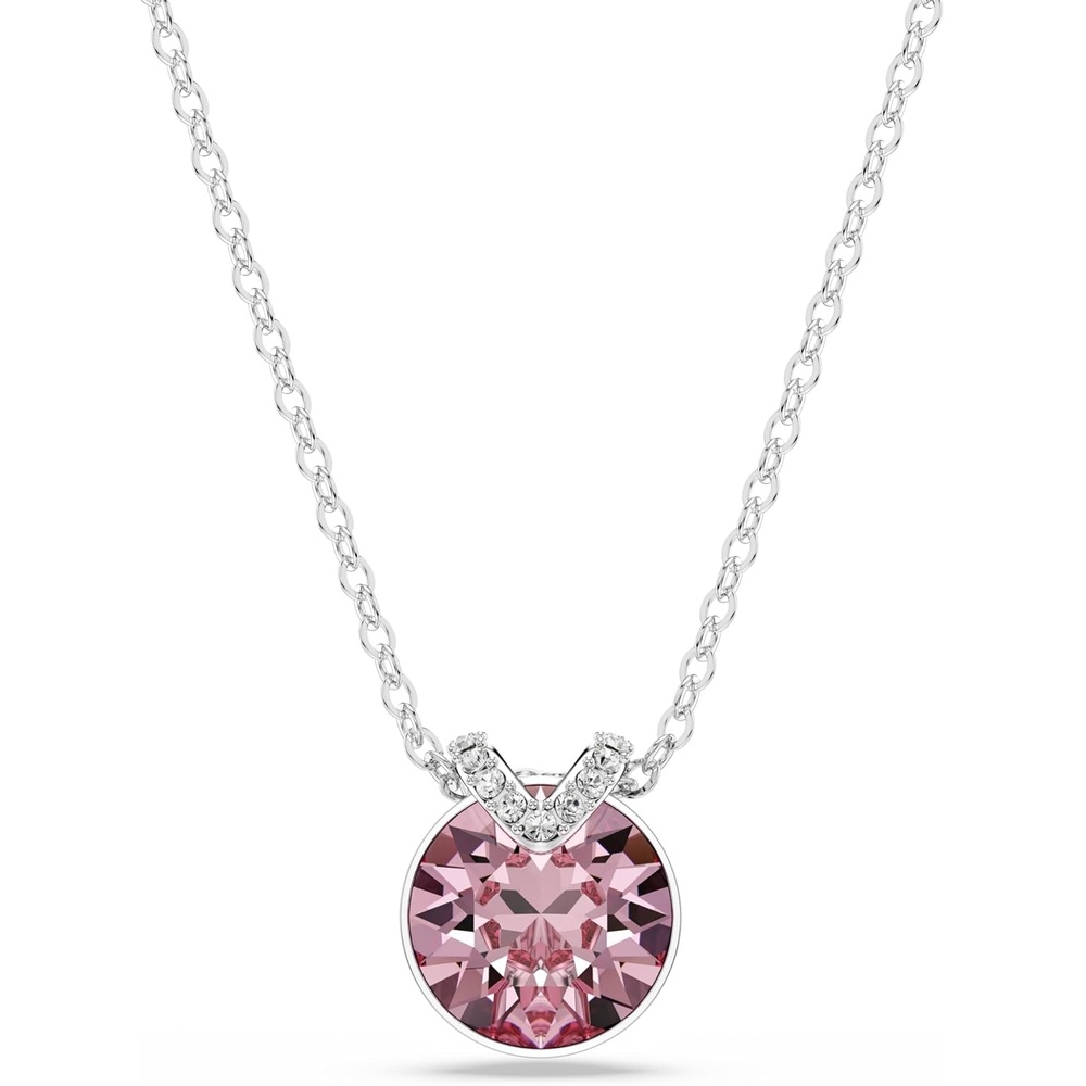 image:imageSwarovski Birthstone Pendant Necklace Collection SquareCut Stone and Crystals Rhodium FinishDarker Pink Crystal