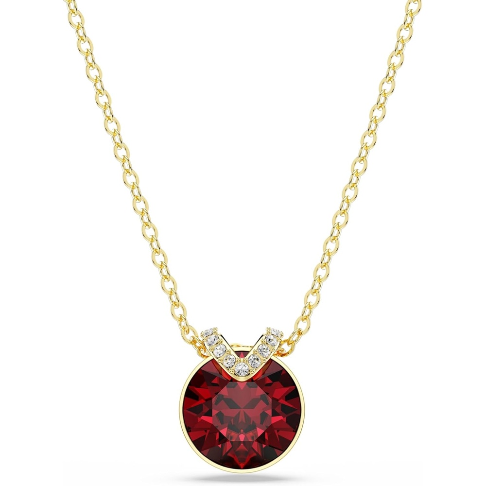 image:imageSwarovski Birthstone Pendant Necklace Collection SquareCut Stone and Crystals Rhodium FinishRed Crystal