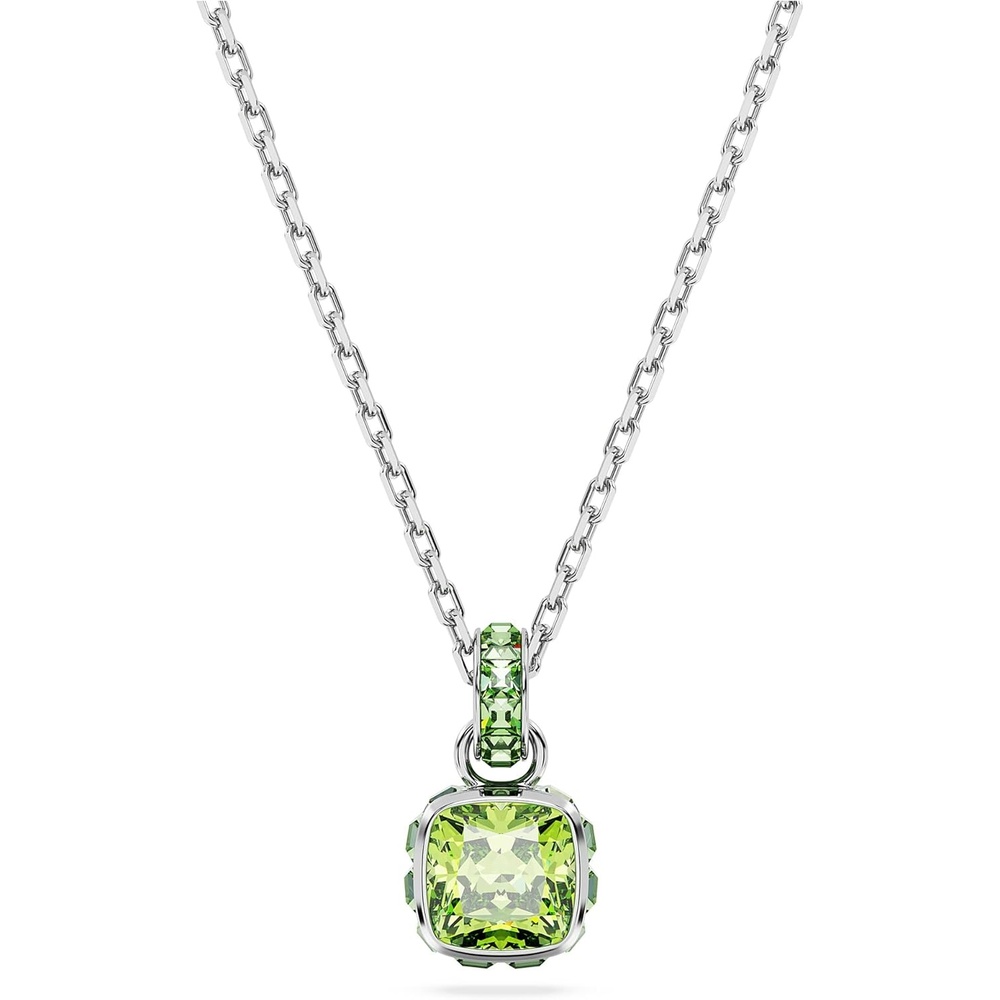 image:imageSwarovski Birthstone Stud Earring Collection SquareCut Stone and Crystals Rhodium FinishAugust  Green