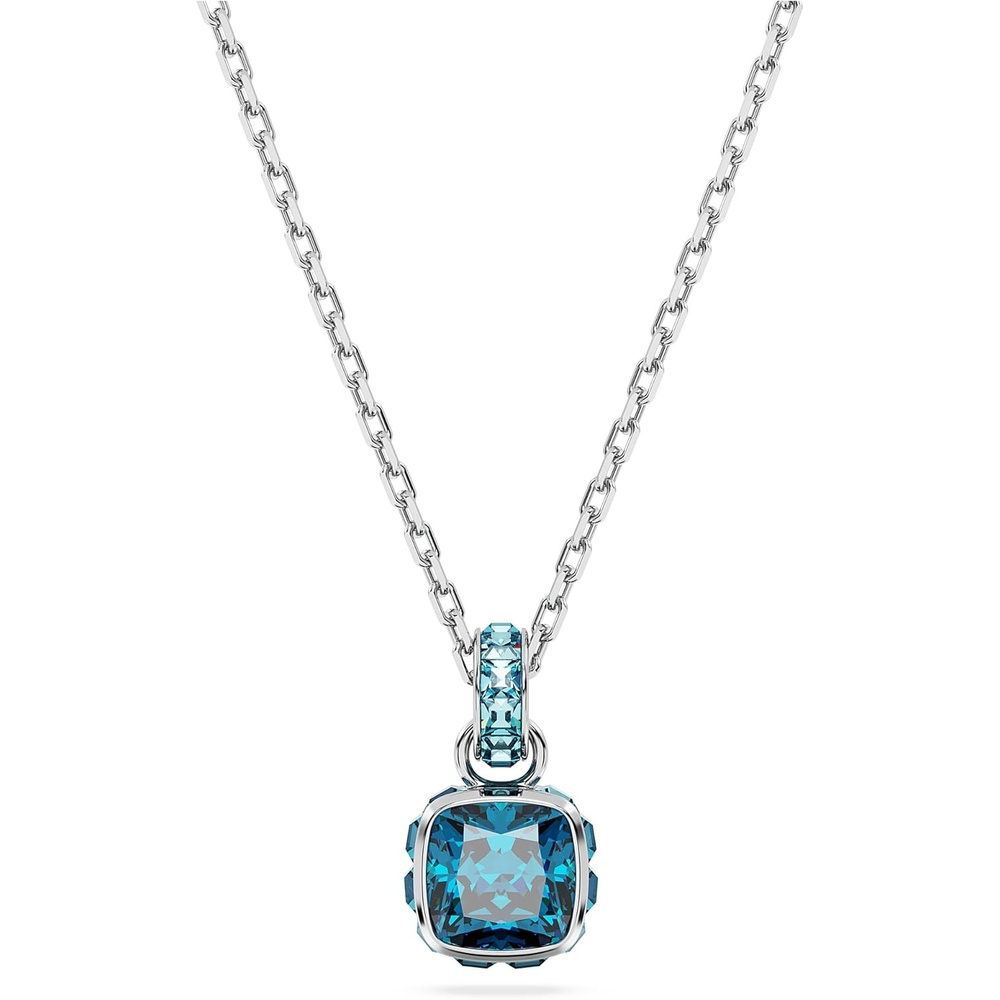 image:imageSwarovski Birthstone Stud Earring Collection SquareCut Stone and Crystals Rhodium FinishDecember Blue