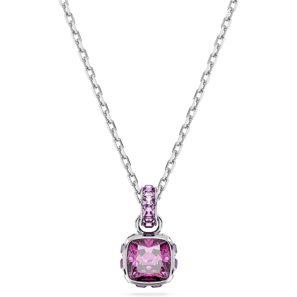 image:imageSwarovski Birthstone Stud Earring Collection SquareCut Stone and Crystals Rhodium FinishFebruary  Pink