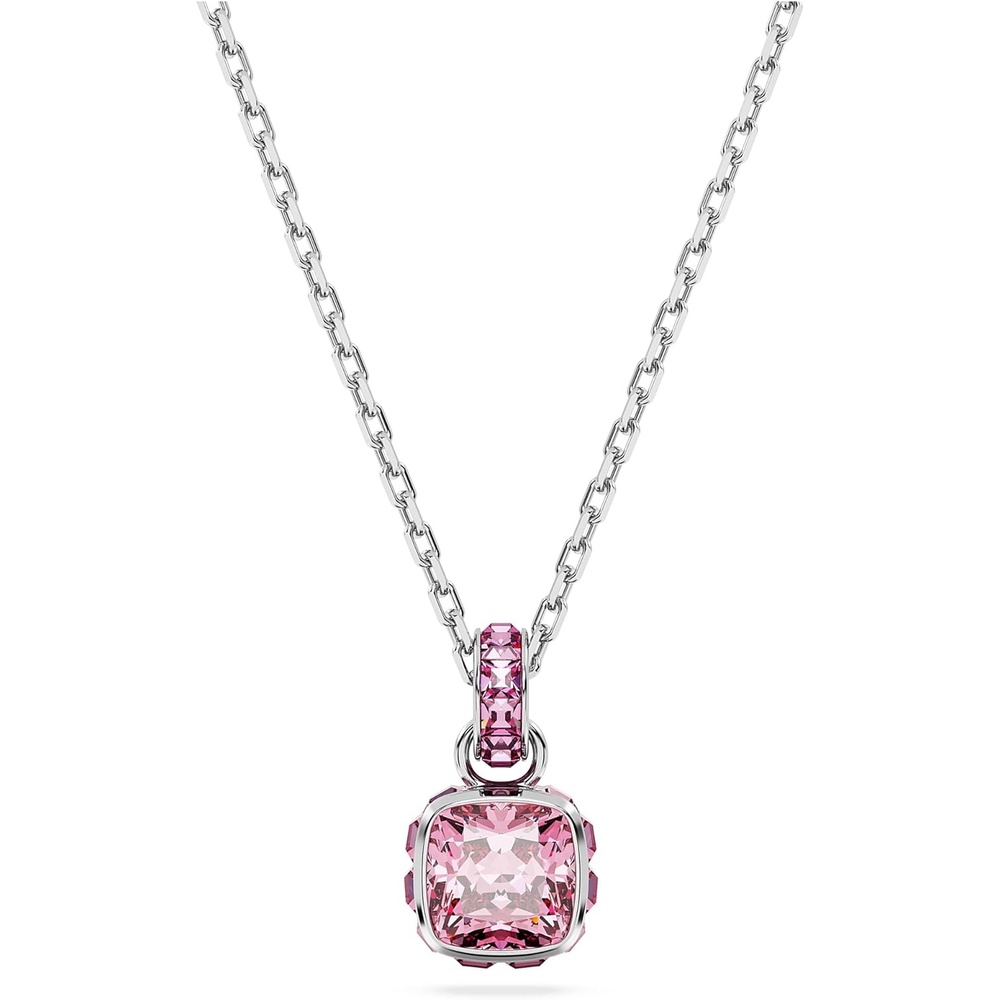 image:imageSwarovski Birthstone Stud Earring Collection SquareCut Stone and Crystals Rhodium FinishOctober Pink