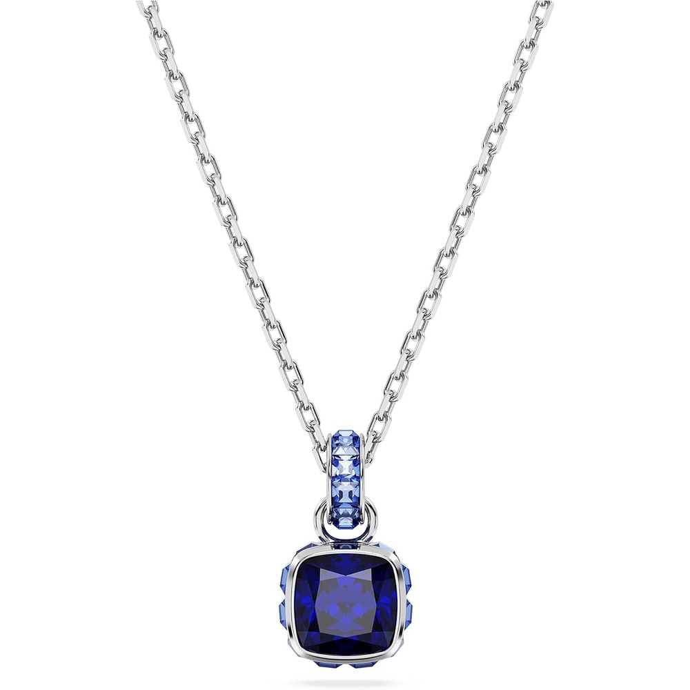 image:imageSwarovski Birthstone Stud Earring Collection SquareCut Stone and Crystals Rhodium FinishSeptember Blue