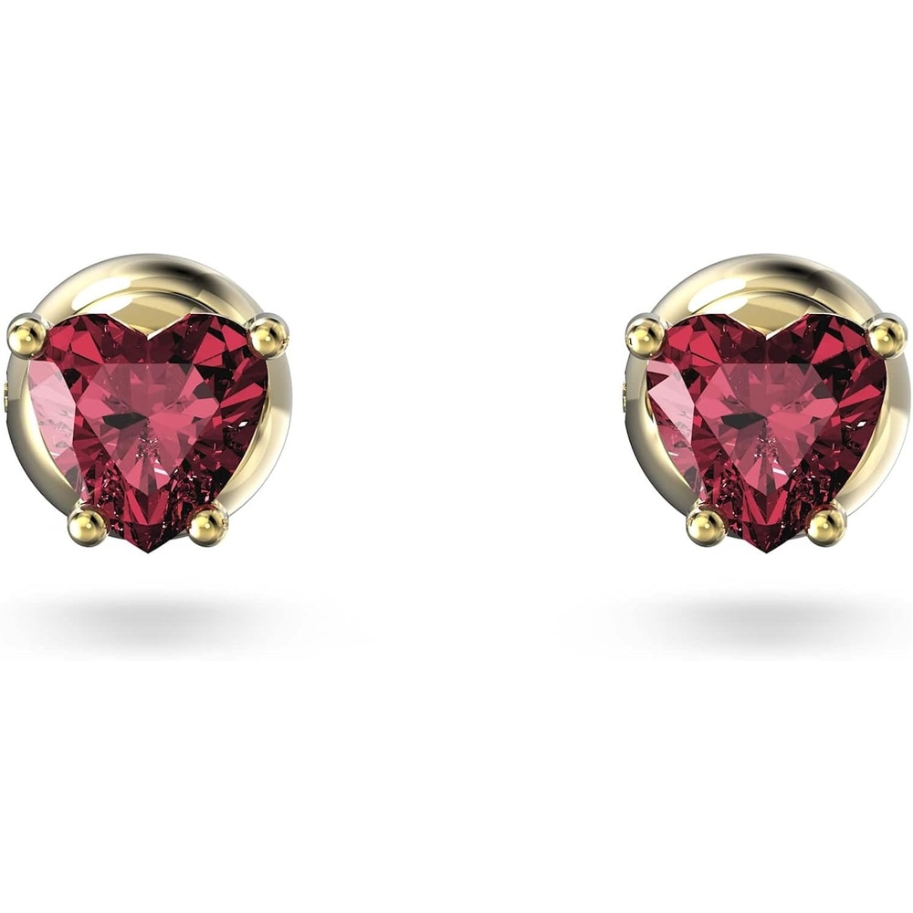 image:imageSwarovski Chroma Drop Crystal Earrings Gold Tone Finish Rhodium Finish Latch Back ClosureRed Crystal Heart Shaped
