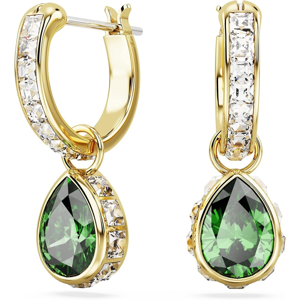 image:imageSwarovski Chroma Stud Earring Collection Rhodium and Gold Tone Finishes MultiColor CrystalsGreen Pear Cut