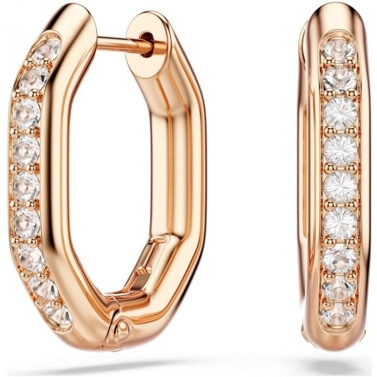 image:imageSwarovski Dextera hoop earrings Octagon shape Round cut Small White Rose goldtone plated