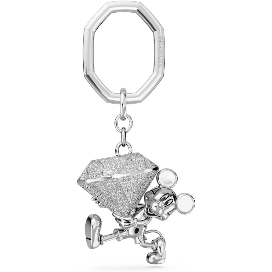 image:imageSwarovski Disney100 Keyring Mickey Mouse Motif with Large Faceted Crystal in a Rhodium Finished Setting Part of the Disney100 Collection