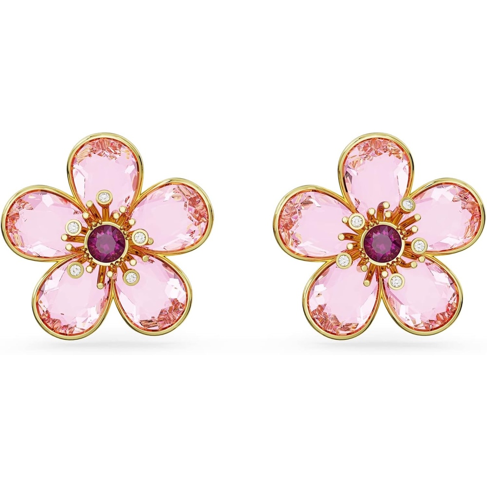 image:imageSwarovski Florere Necklace and Earrings Collection Pink Crystals Yellow Crystals Gold Tone Metal FinishPink Flower Earrings