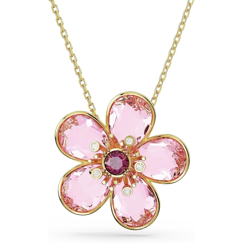 image:imageSwarovski Florere Necklace and Earrings Collection Pink Crystals Yellow Crystals Gold Tone Metal FinishPink Flower Pendant Necklace