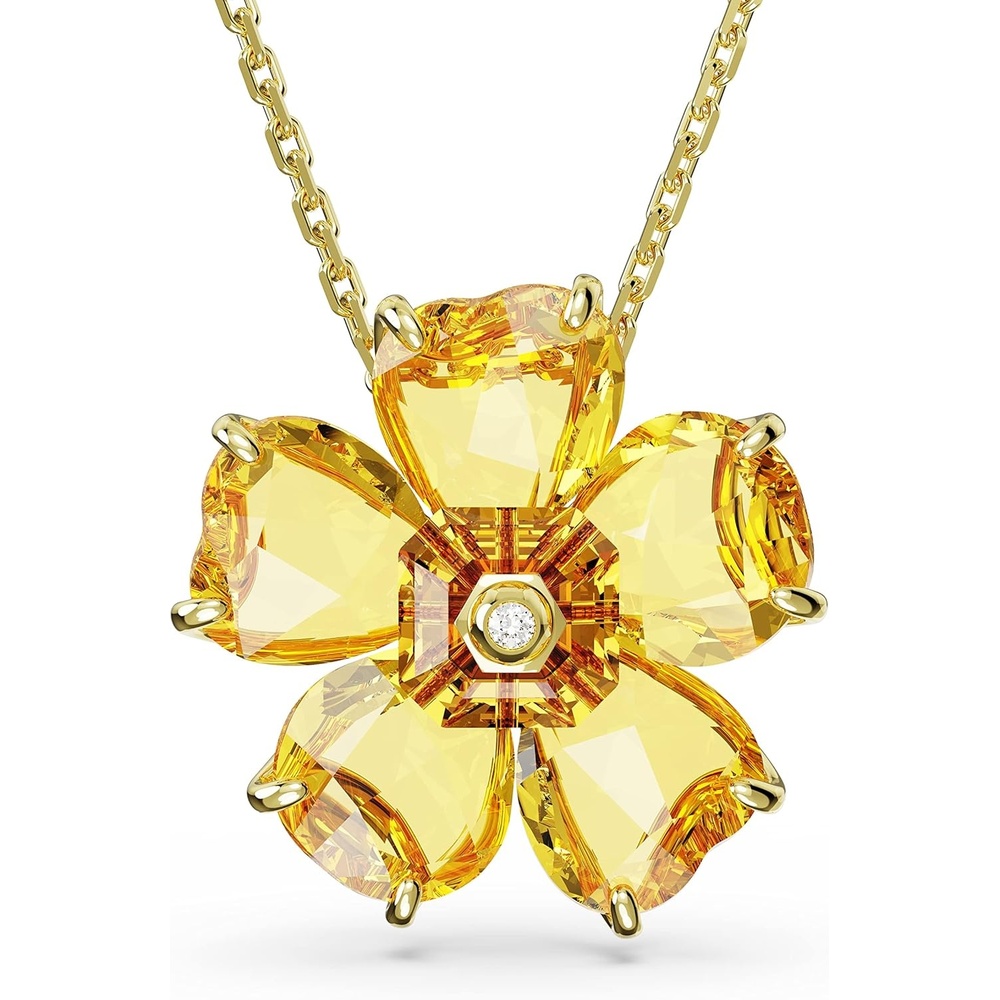 image:imageSwarovski Florere Necklace and Earrings Collection Pink Crystals Yellow Crystals Gold Tone Metal FinishYellow Flower Pendant Necklace