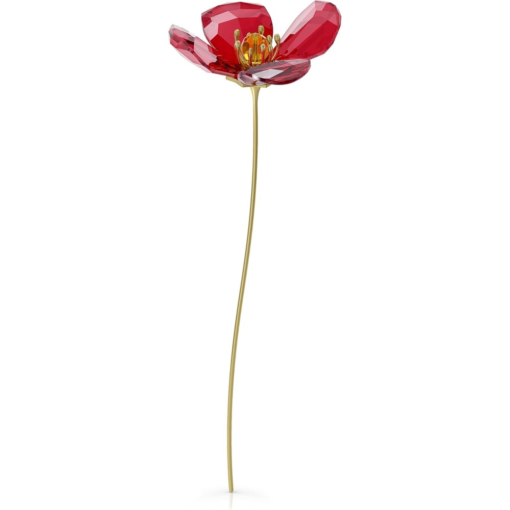 image:imageSwarovski Garden Tales Decorative Vase Glass Vase with Gold Tone Finish Base Small Vase for Single Flowers Part of The Swarovski Garden Tales CollectionRed Poppy