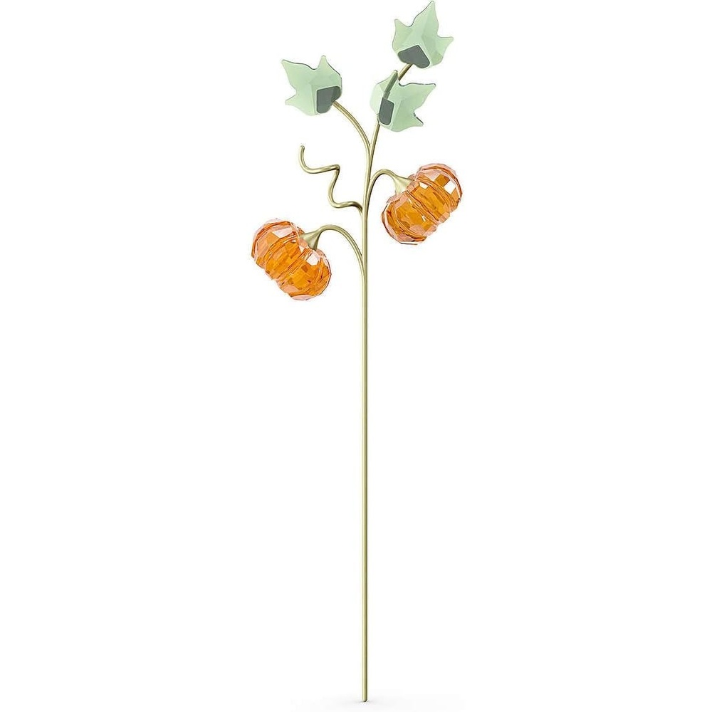 image:imageSwarovski Garden Tales Decorative Vase Glass Vase with Gold Tone Finish Base Small Vase for Single Flowers Part of The Swarovski Garden Tales CollectionPumpkin With Leaves
