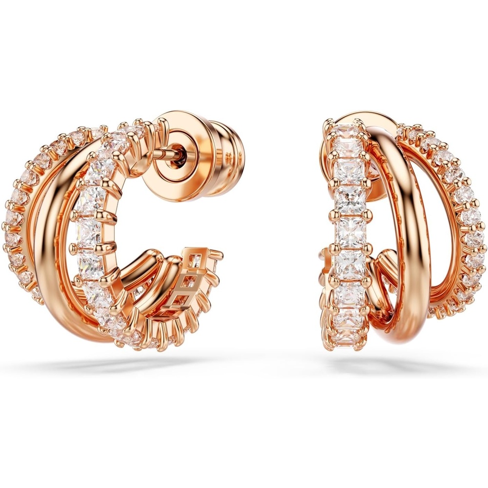 image:imageSwarovski Hyperbola Hoop Earrings Mixed Cuts Mini Clear Rose GoldTone Finished