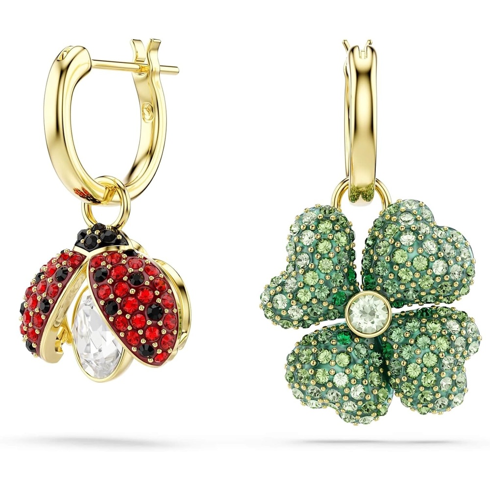 image:imageSwarovski Idyllia drop earrings Set 3 Ladybug Clover Strawberry Multicolored Goldtone plated