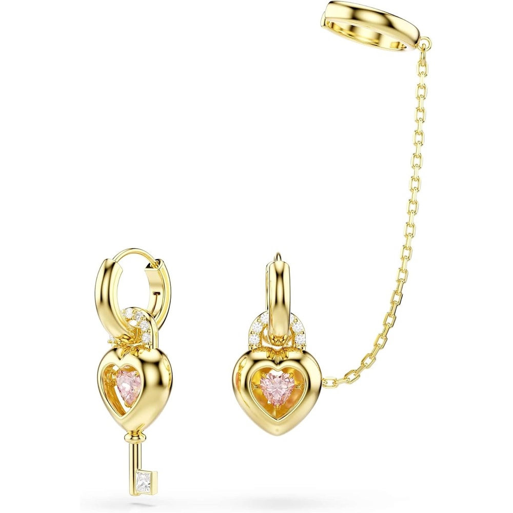 image:imageSwarovski Idyllia drop earrings with ear cuff Mixed cuts Heart with key Pink Goldtone plated