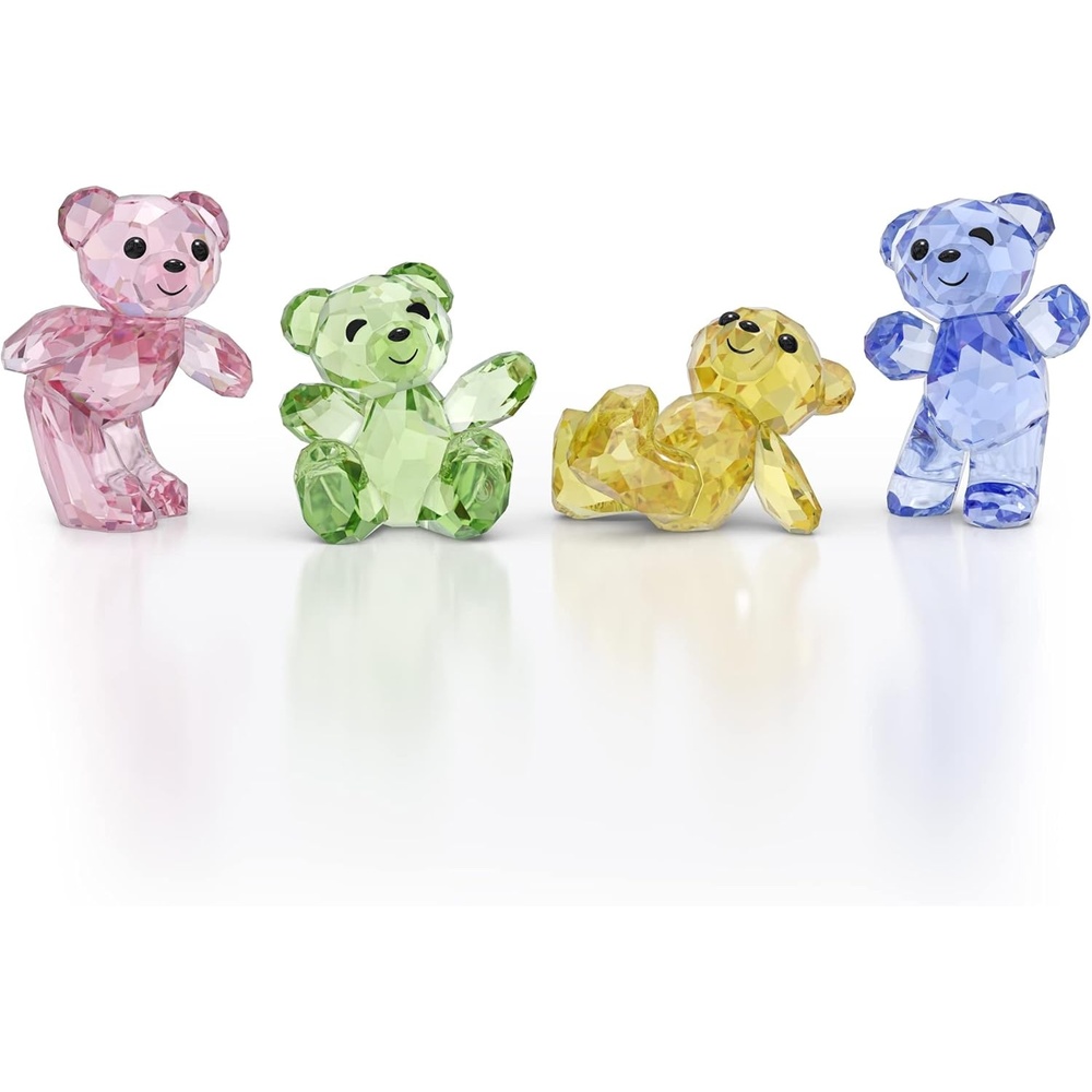 image:imageSwarovski Kris Bear 30th Anniversary Figurine Set 4 Small Bears in Pink Green Yellow and Blue Crystal Part of the Kris Bear Collection