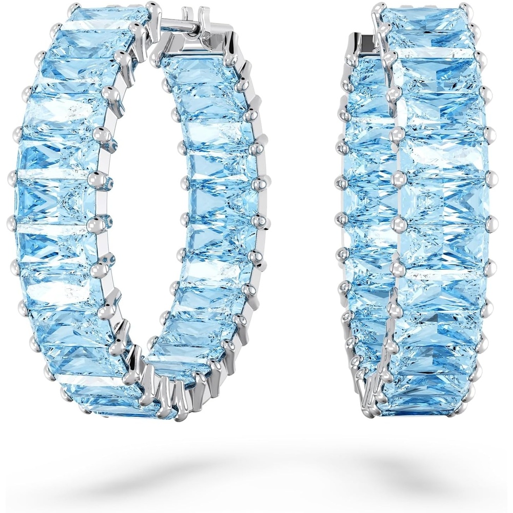 image:imageSwarovski Matrix Crystal Hoop Earrings Blue and Clear Crystals Rhodium FinishBlue Crystal