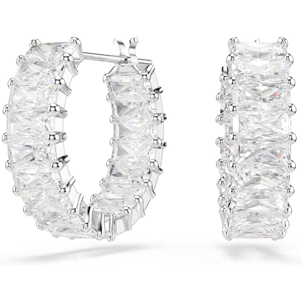 image:imageSwarovski Matrix Crystal Hoop Earrings Blue and Clear Crystals Rhodium FinishClear Crystal Baquette