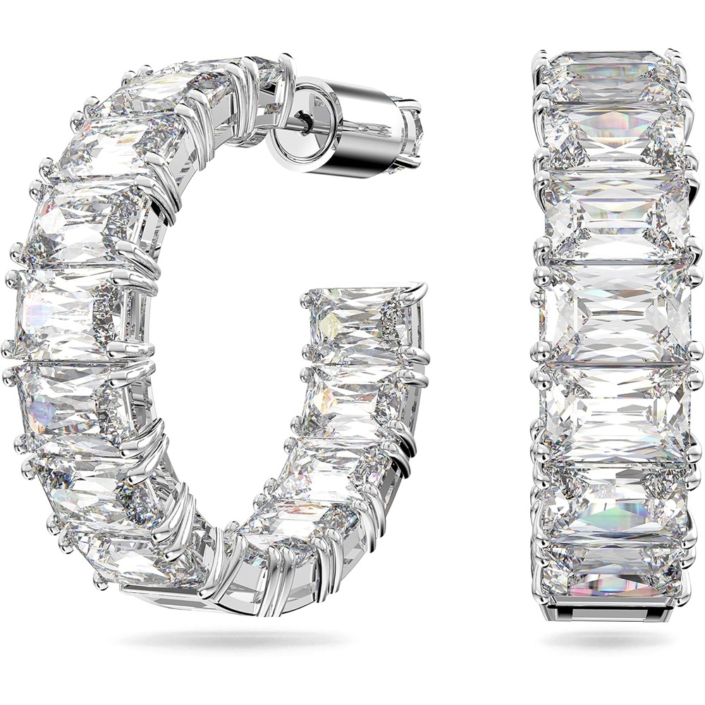 image:imageSwarovski Matrix Crystal Hoop Earrings Blue and Clear Crystals Rhodium FinishClear Crystal Octagon